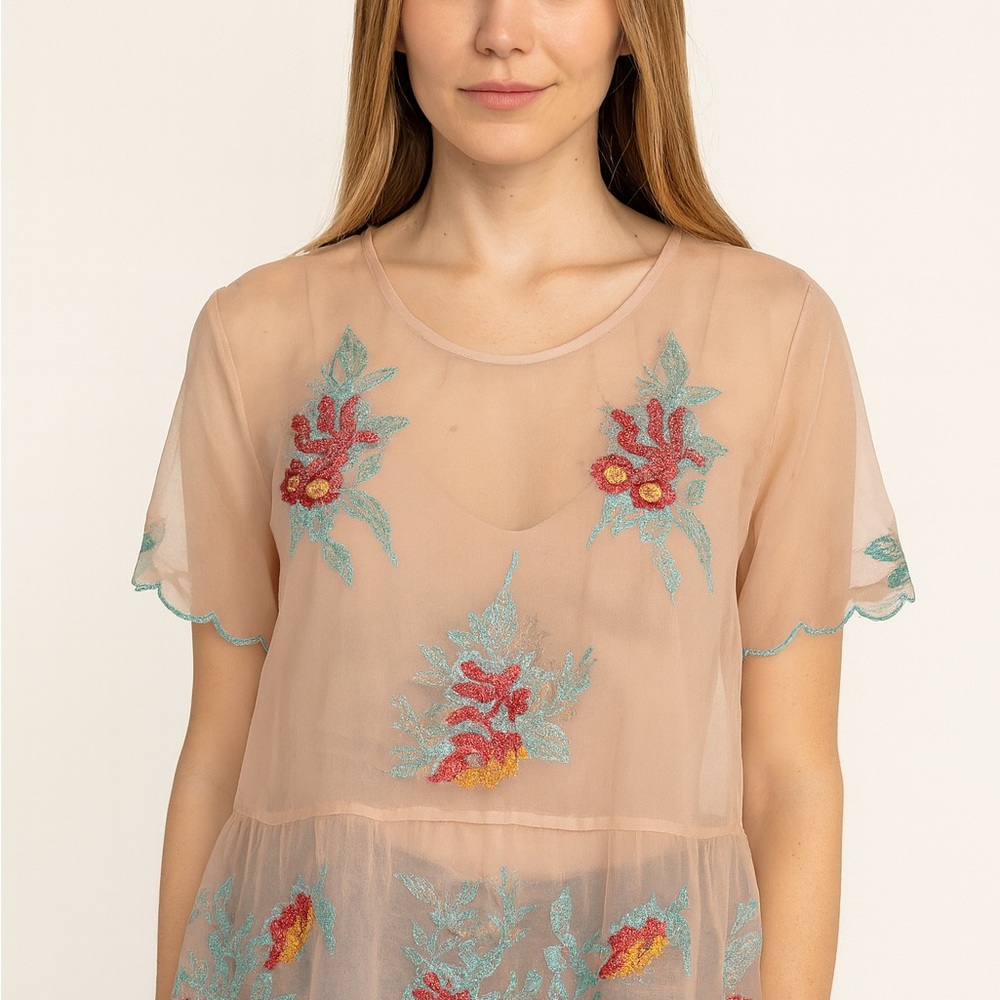 NWT Soft Surroundings Floral Embroidered Sheer Top Size LP Silk Mariella Tunic